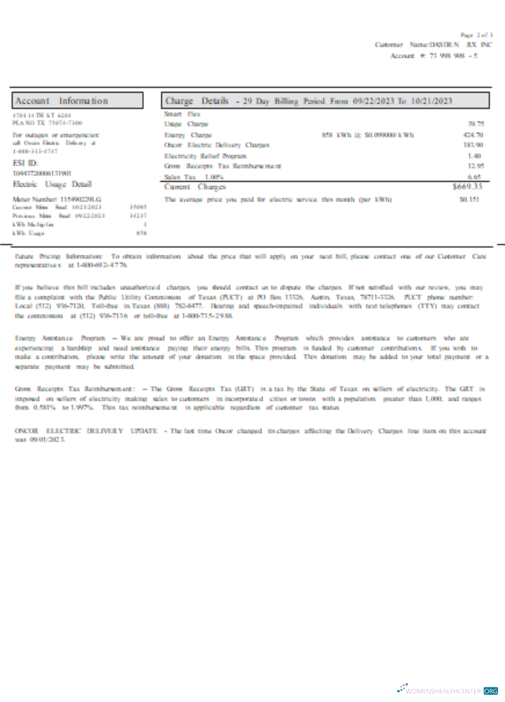 Download Texas Cirro Energy utility business bill, page 2 , SCR Photoshop template